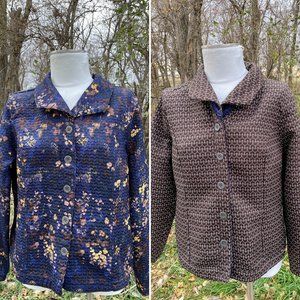 Vintage quilted Reversible Blazer Jacket  Abstract blue Brown